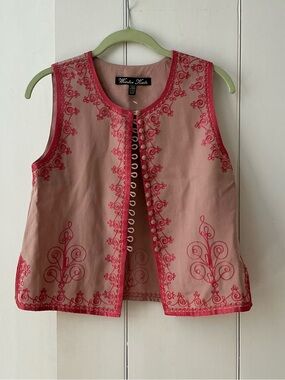 Winter Kate by Nicole Richie Embroidered Boho Vest Pink Taupe XS
